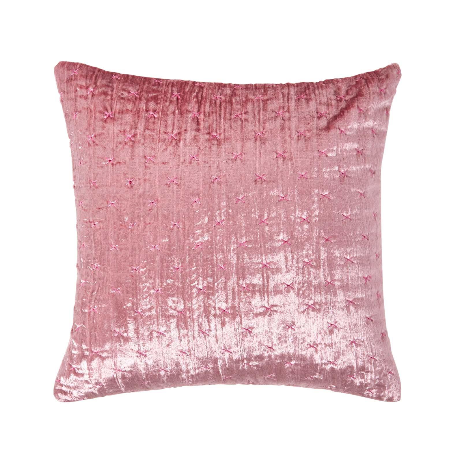 KISSENHÜLLE Pannesamt bestickt 55/55 cm - Altrosa, Textil (55/55cm) - Homescapes