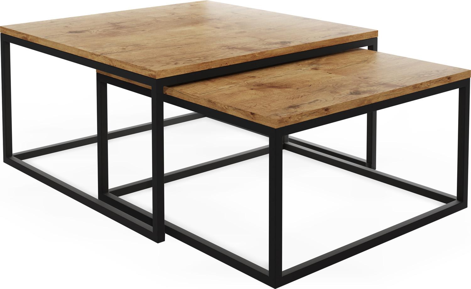COUCHTISCHE Vella 2er-Set quadratisch, Lancelot Eiche 76/76/39cm + 66/66/34 cm - Eichefarben/Schwarz, Holzwerkstoff/Metall (76/76/39cm) - WFL GROUP