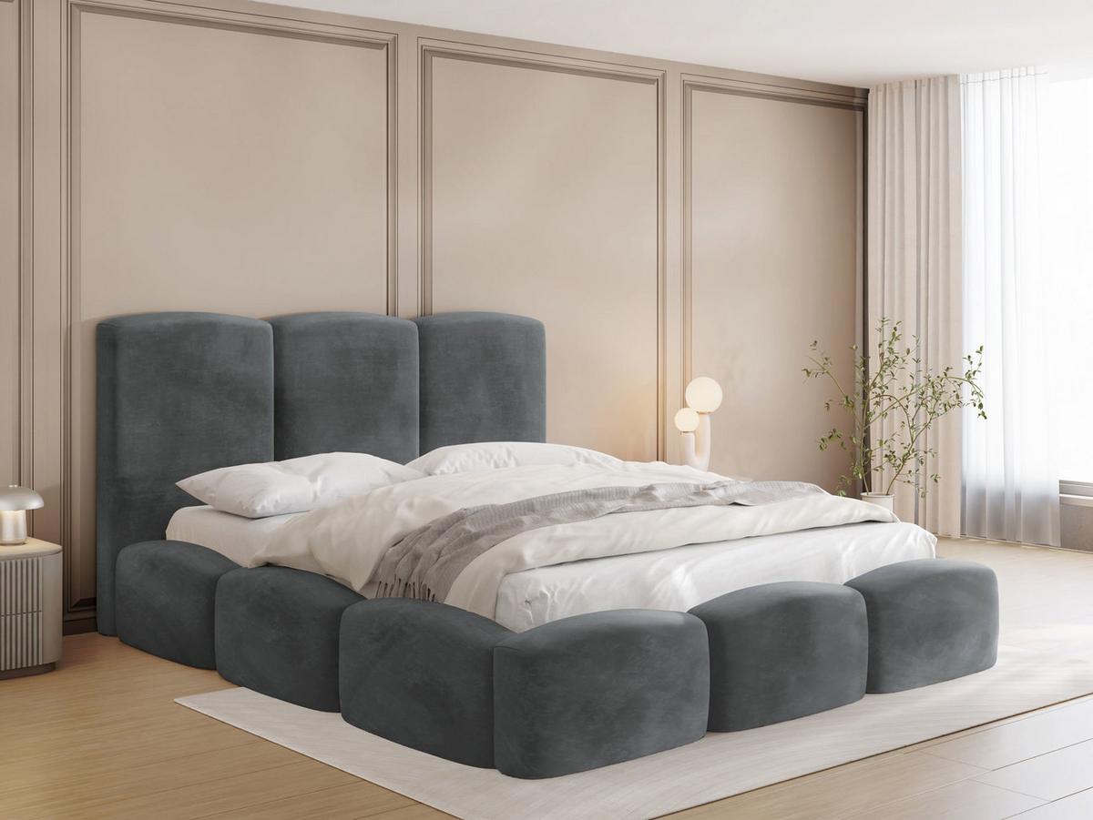 POLSTERBETT Harmony mit Bettkasten, Grau Samt Velours 180x200 cm - Birkefarben/Schwarz, Holzwerkstoff/Kunststoff (180/200cm) - WFL GROUP