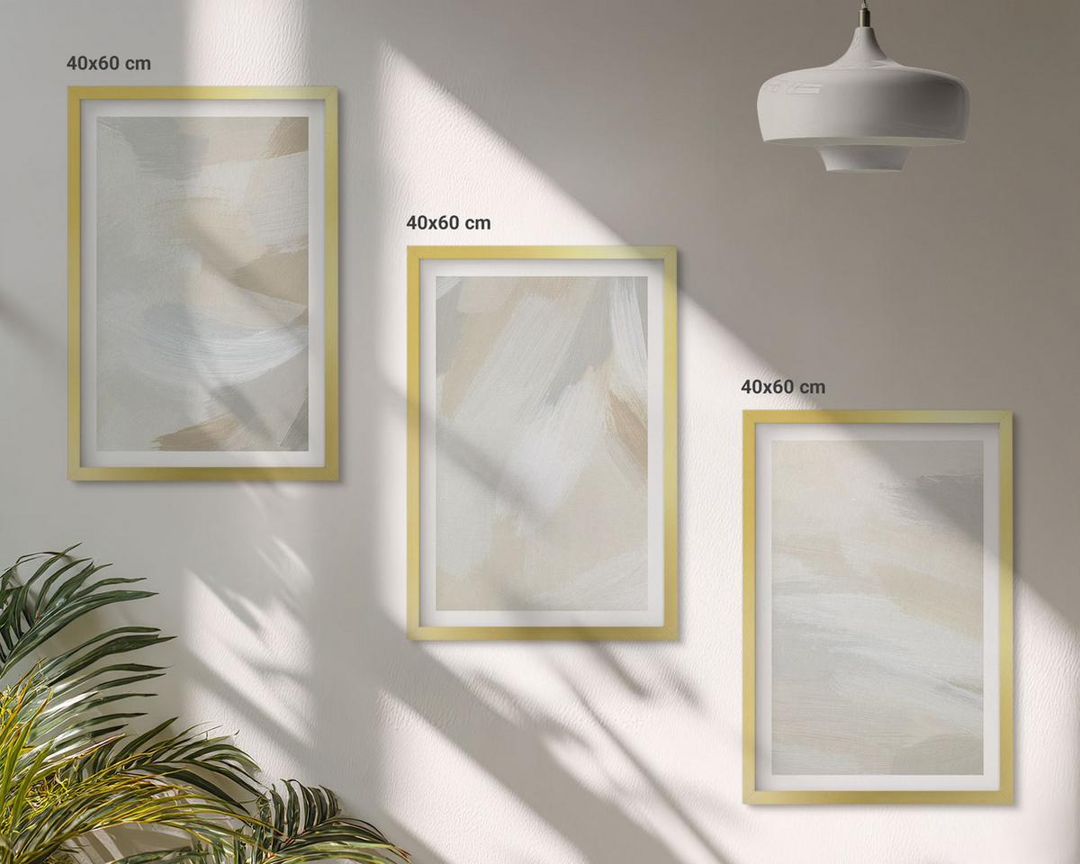 BILDER SET 3er Set - 40x60 cm Goldrahmen - Abstrakter Pinselhintergrund - Goldfarben, Kunststoff (40/60cm) - TULUP