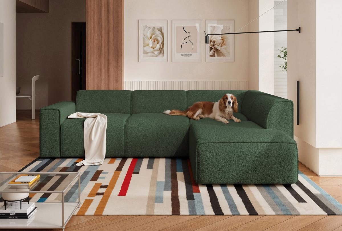 ECKSOFA ZAVO Rechts Feiner Mischstoff in Grün - Grün, Kunststoff/Textil (310/218cm) - Idohome