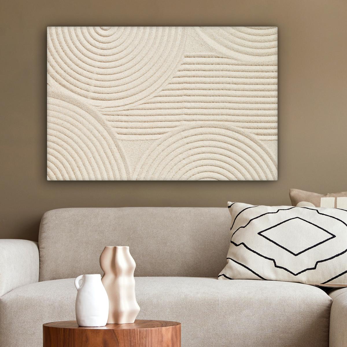 LEINWANDBILD Muster - Abstrakt - Weiß Gemälde 60x40 cm - Beige, Textil (60/40cm) - MuchoWow