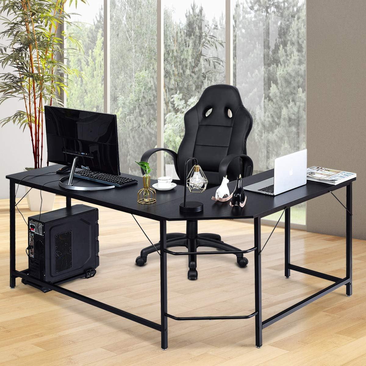 COMPUTERTISCH Schwarz - Schwarz, Holzwerkstoff (125.5/167.5/73.5cm) - COSTWAY