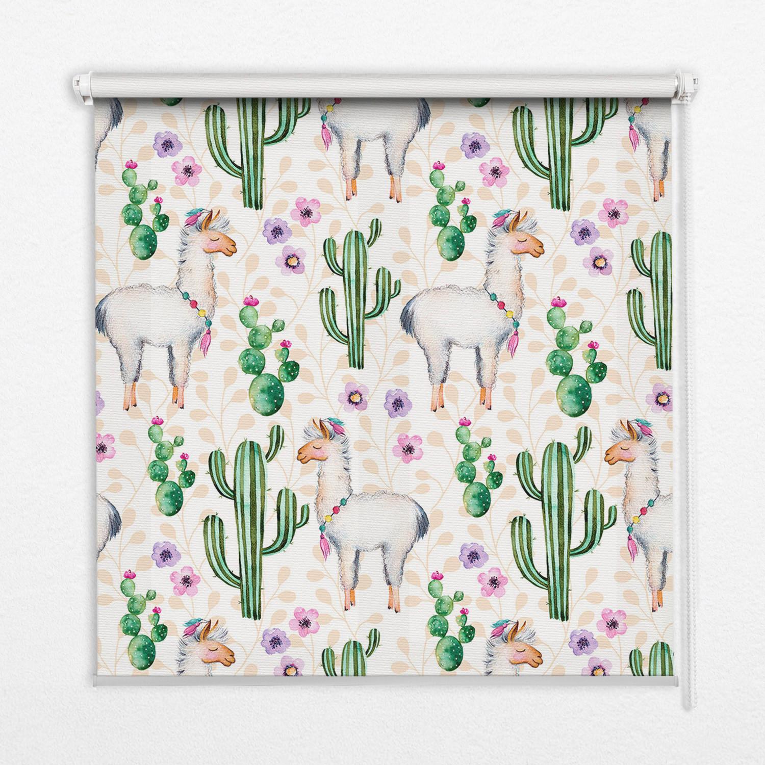 INNENROLLO - Fensterrollo - Rollo - 100x140 cm - Lamas und Kakteen - Grün, Kunststoff (100/140/0.5cm) - TULUP