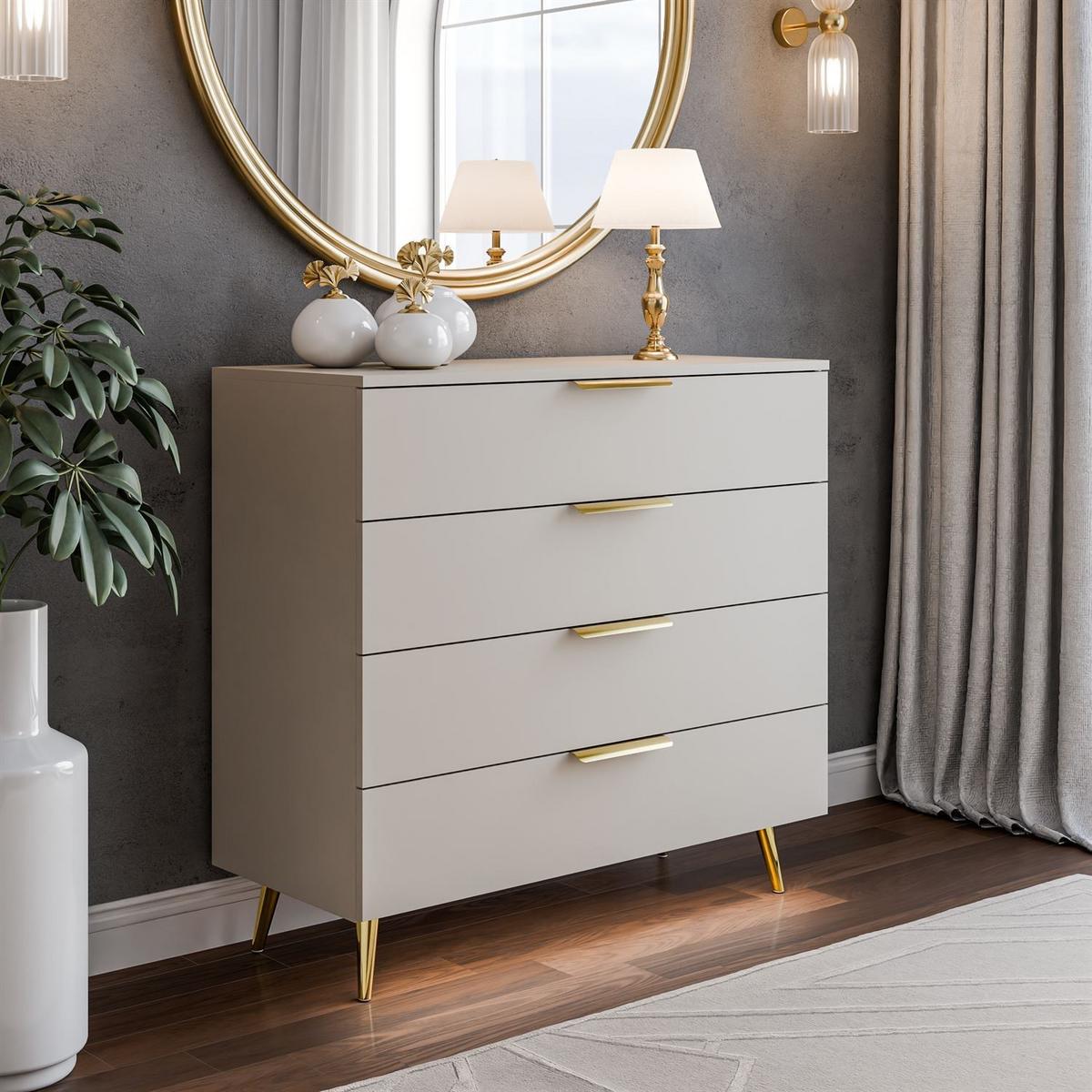 KOMMODE LINA KASCHMIR 95 LED auf hohen Beinen Gold Chrom - Kaschmir, Holzwerkstoff (95/90/40cm) - Lookway
