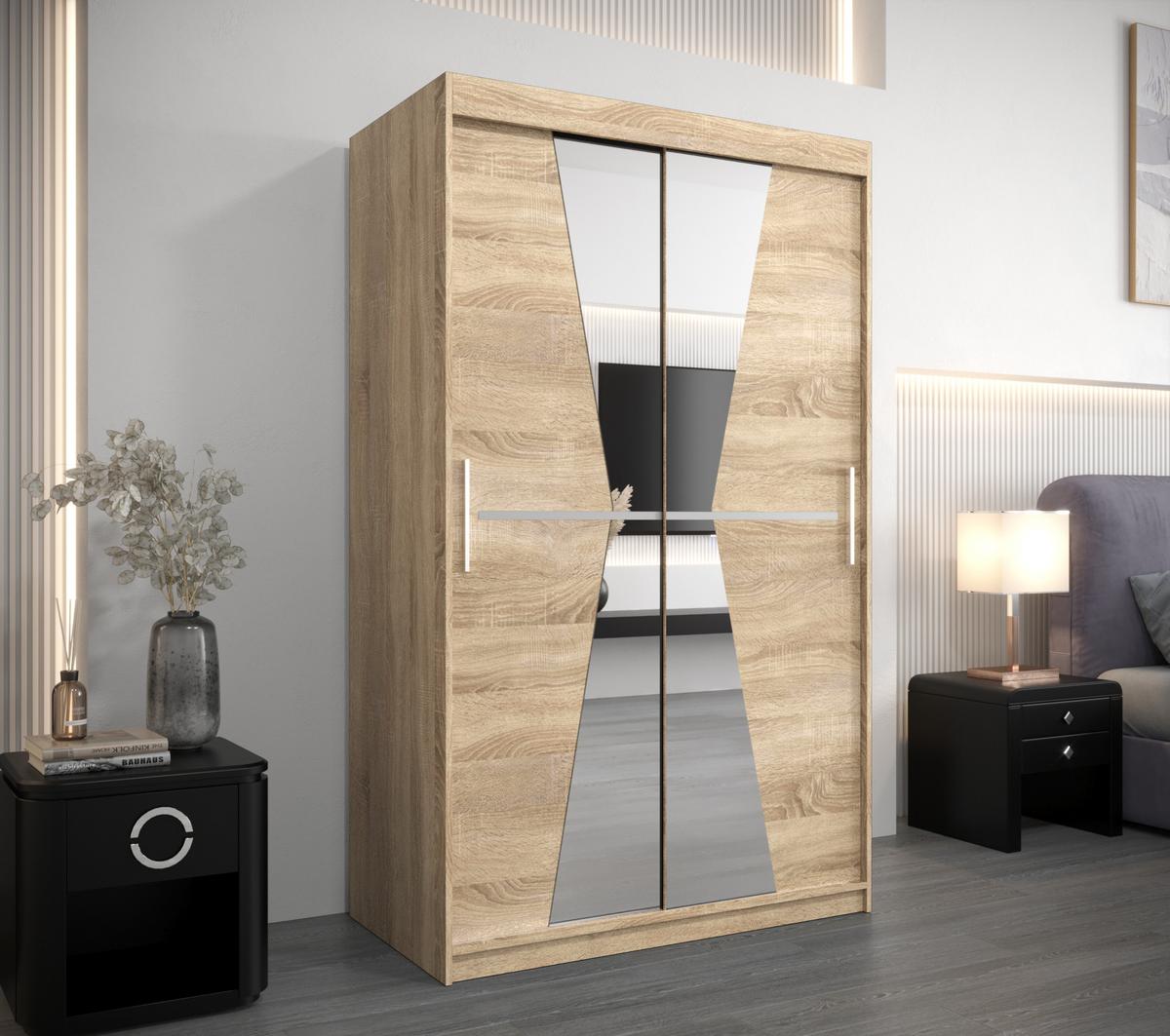 SCHWEBETÜRENSCHRANK 200/120/62 2-türig - Silberfarben/Sonoma Eiche, Holz/Kunststoff (120/200/62cm) - MÖBEL KRYSPOL
