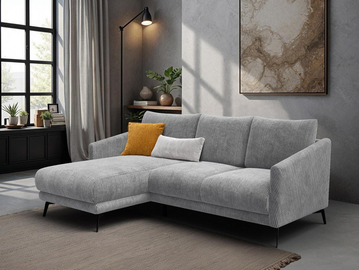 ECKSOFA VILT 3-Sitzer, hellgrau - Hellgrau/Schwarz, Holzwerkstoff/Textil (221/156cm) - Wozimo