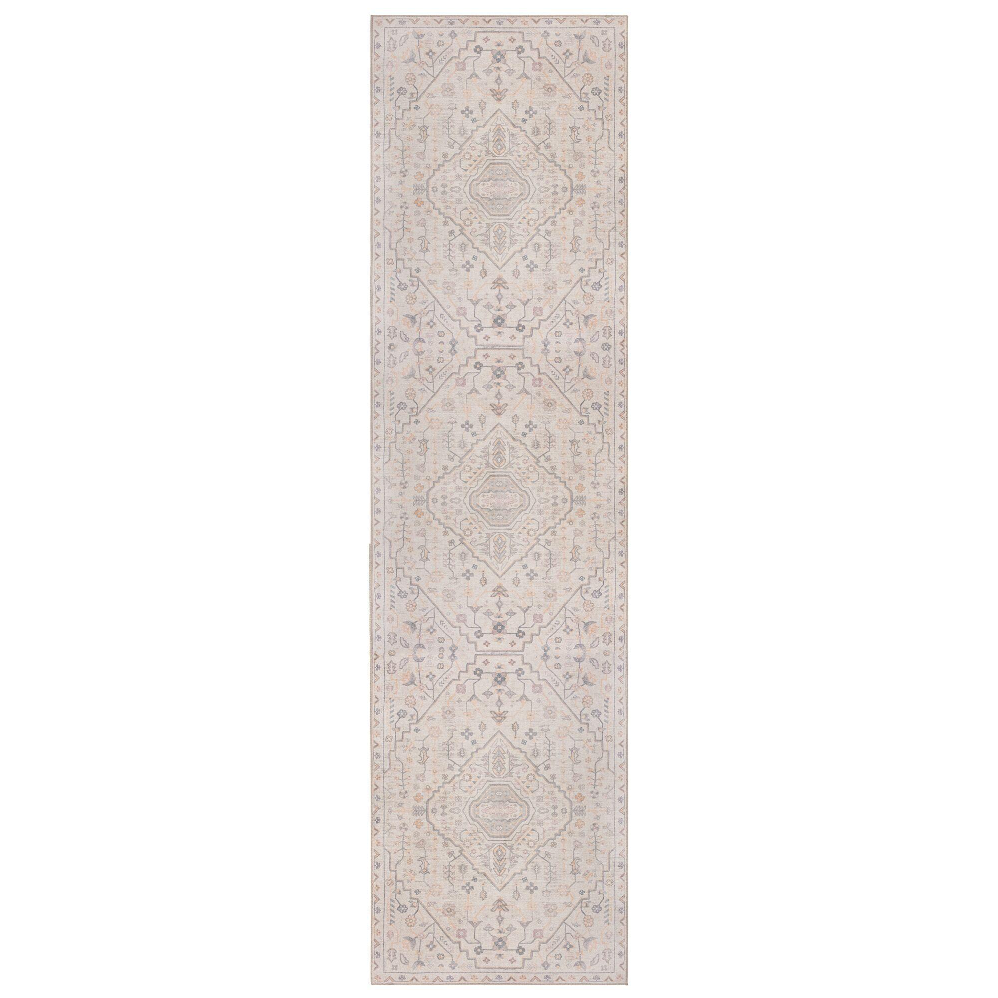 TEPPICH Waschbar HURST, orientalisch mit Medaillon, Beige, 60 x 230 cm - Beige, Textil (60/230cm) - KADIMA DESIGN
