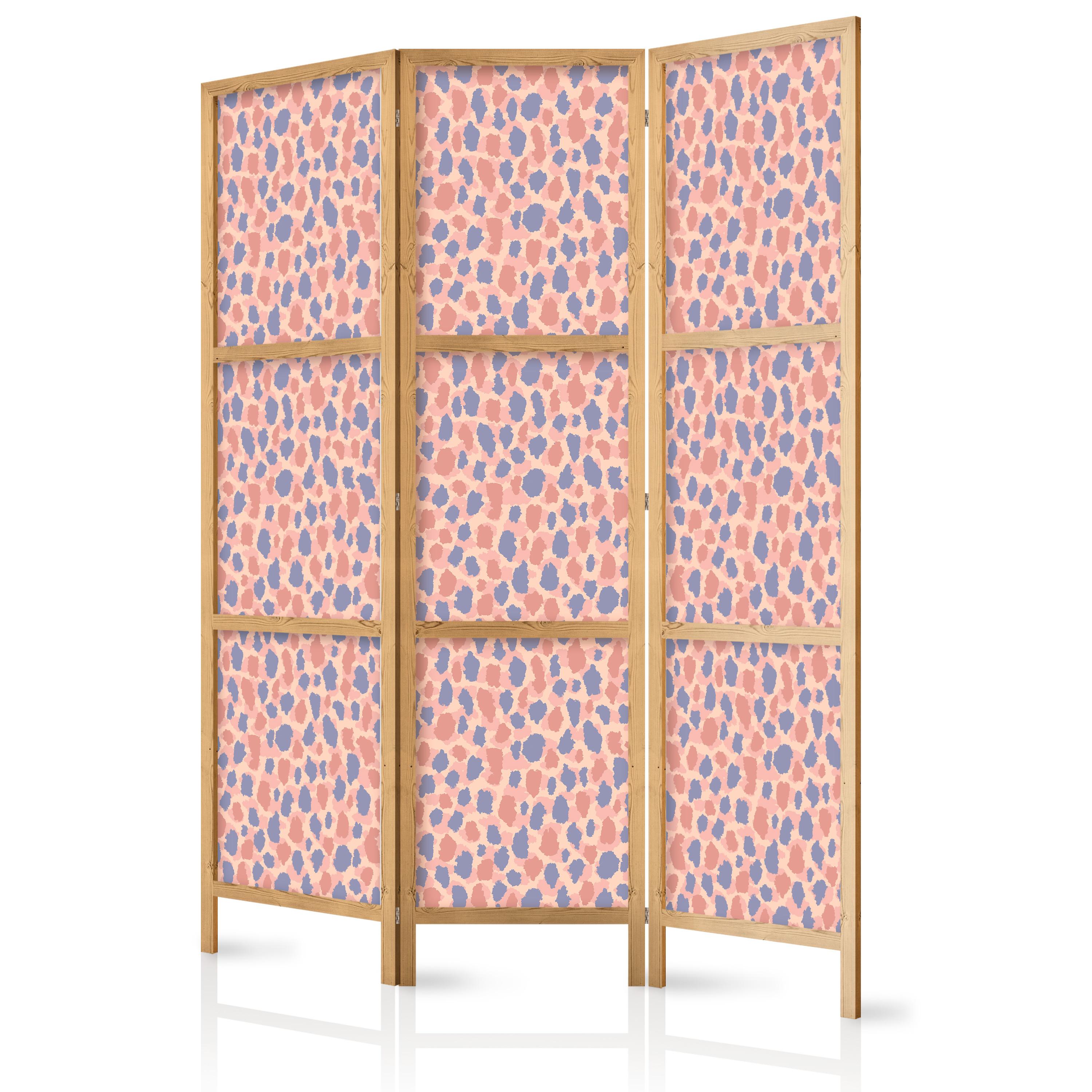 PARAVENT Japanischer 3-tlg 135x172 cm Buntes Tiermuster - Rosa, Holz/Textil (135/172/3cm) - Muralo