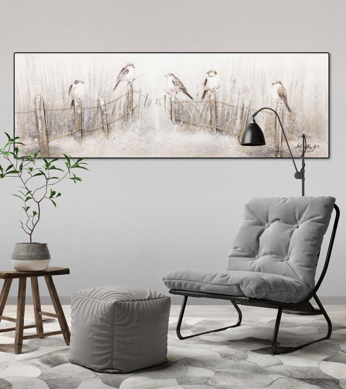 ACRYLBILD HANDGEMALT 150/50 cm - Beige/Weiß, Holz/Textil (150/50cm) - KUNSTLOFT