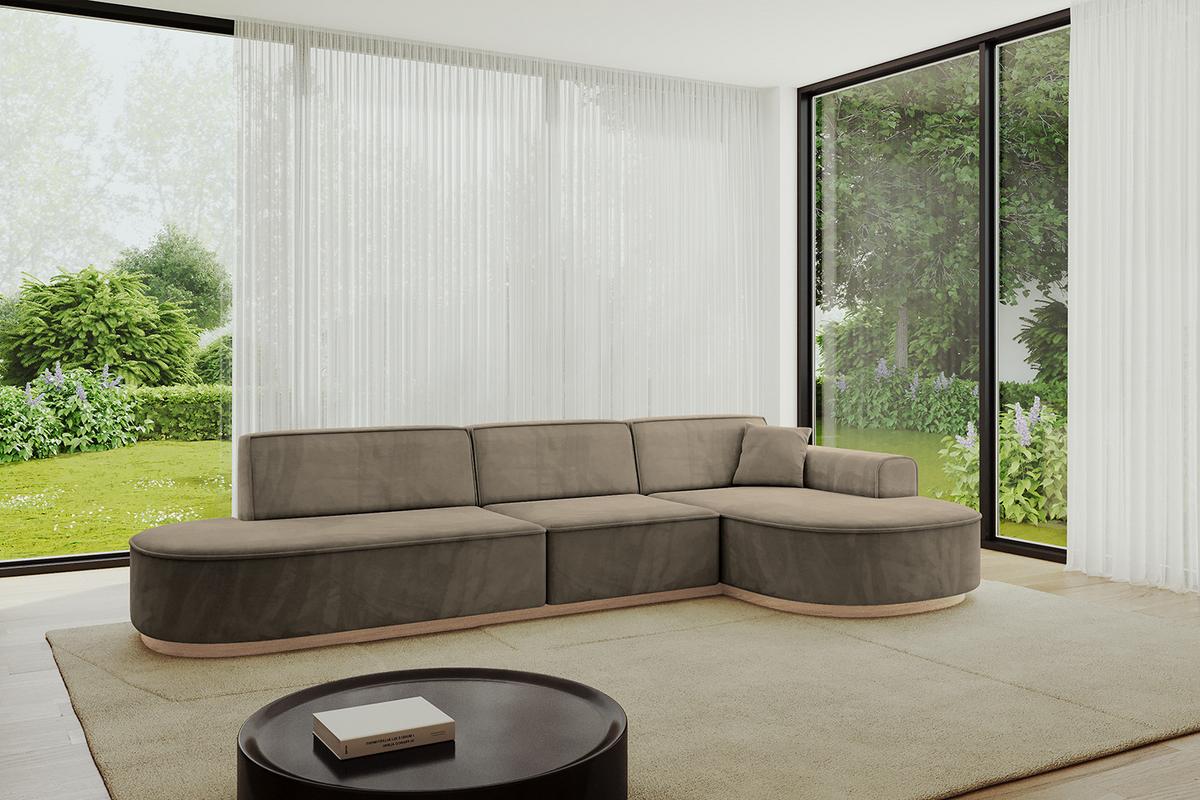 ECKSOFA Ottomane Rechts MARI-L2-v1 - 328x171x83 cm Dunkelbraun Velours - Dunkelbraun, Holzwerkstoff/Textil (171/328cm) - ALTDECOR