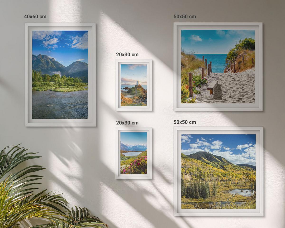BILDER SET 5er Set - 50x50 cm & 20x30 cm & 40x60 cm Weißer Rahmen - See, Brücken, Berge - Weiß, Kunststoff (40/60cm) - TULUP