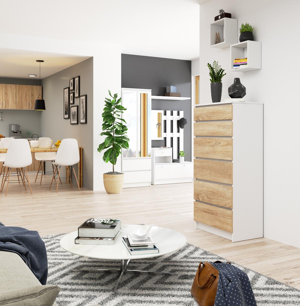 KOMMODE Weiß, Eiche Sonoma 130/60/40 - Weiß, Holzwerkstoff (60/130/40cm) - RAUMHIRSCH FURNITURE