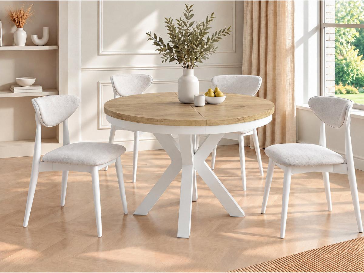 ESSTISCH Clara Weiß runder ausziehbarer, Lancelot Eiche 100-180/100/76 cm - Eichefarben/Weiß, Holzwerkstoff/Metall (100/176/76cm) - WFL GROUP