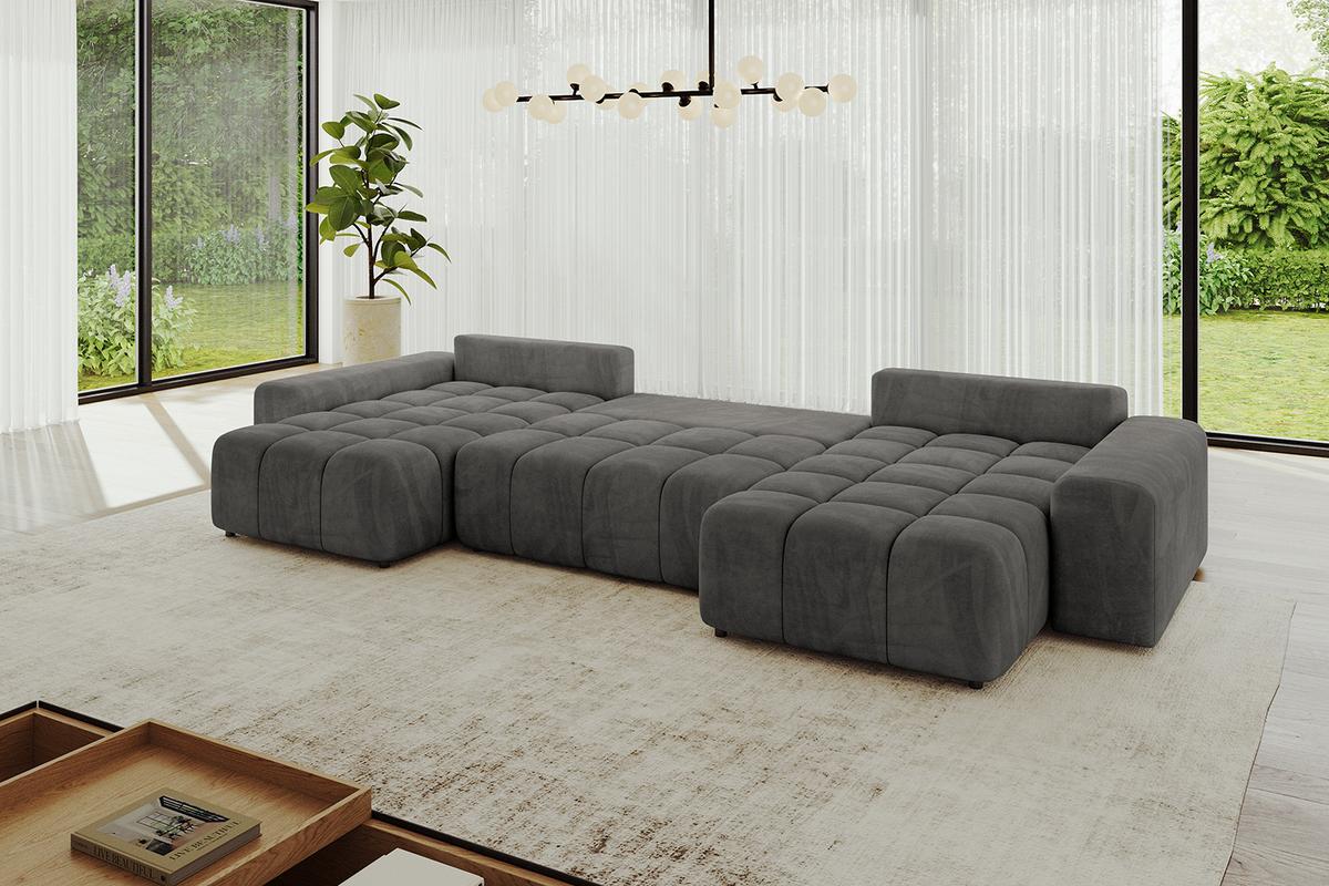 WOHNLANDSCHAFT ENIL-U 401x189x68 Dunkelgrau Velours - Dunkelgrau, Holzwerkstoff/Kunststoff (401/68/189cm) - ALTDECOR