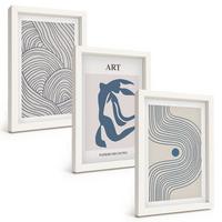 BILDER SET 3er Set - 20x30 cm Weißer Rahmen - Abstrakte blaue Linien - Weiß, Kunststoff (20/30cm) - TULUP