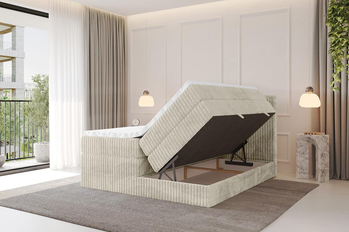 BOXSPRINGBETT mit Matratze H3|H4 und Lattenrost - TOLO KING 140x200 Cord - Creme - Champagner, Holzwerkstoff (140/200cm) - ALTDECOR