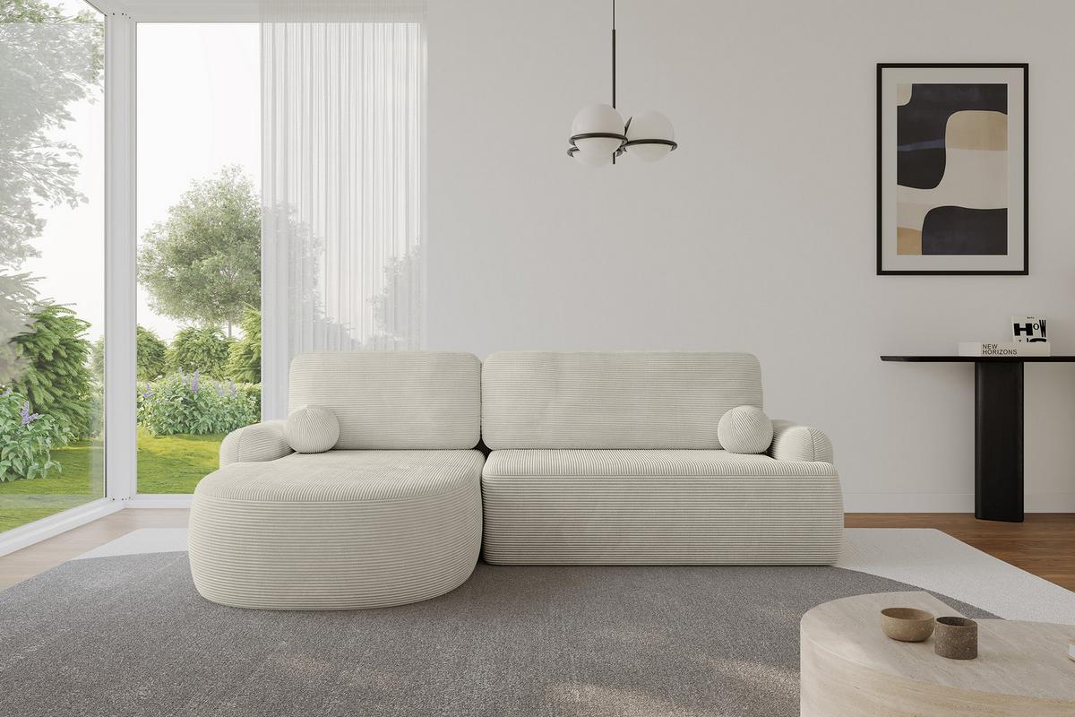 ECKSOFA mit Schlaffunktion und Bettkasten LIRA-L - 264x172x89 Hellgrau - Creme, Holzwerkstoff/Textil (264/172cm) - ALTDECOR