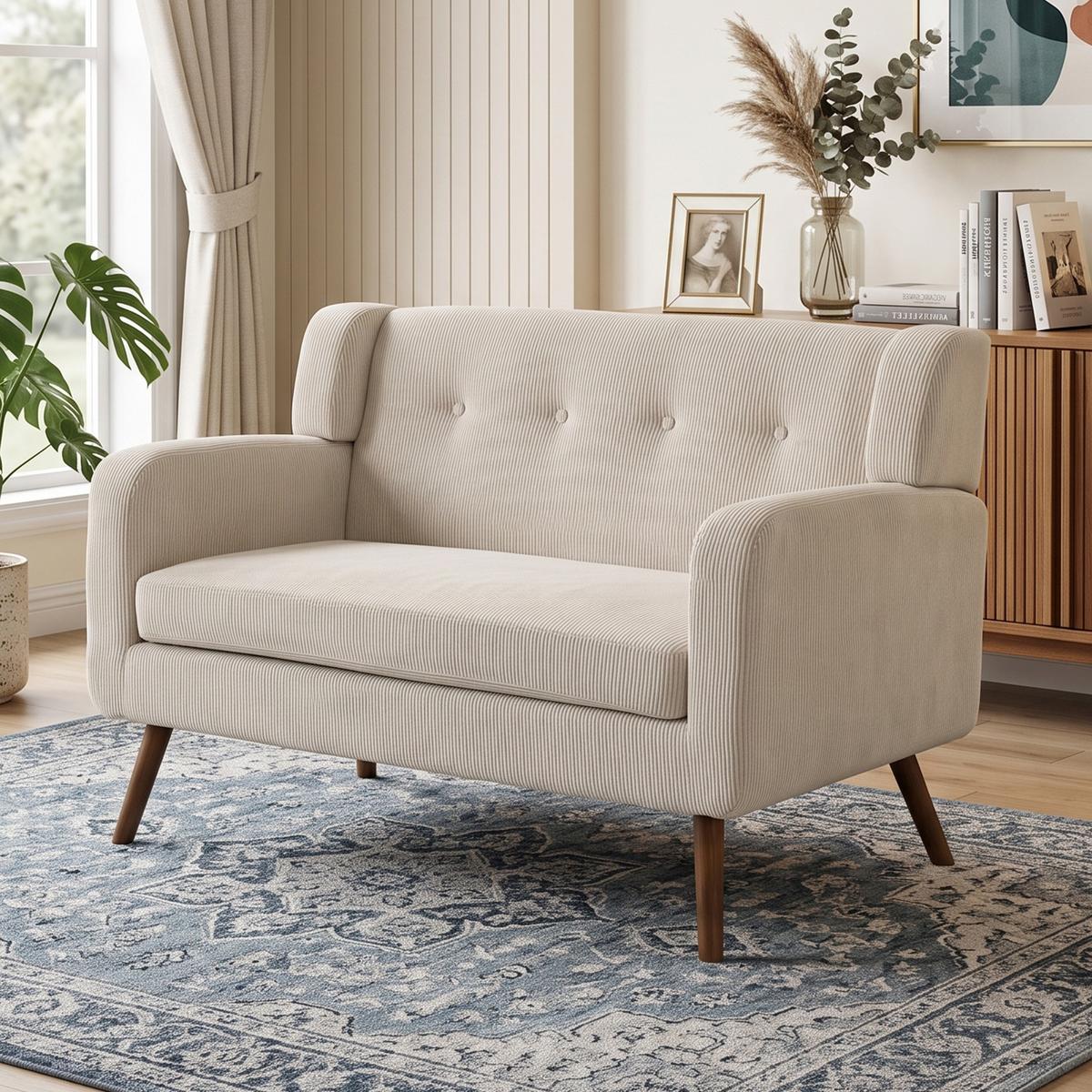 2-SITZER-SOFA Polyester Beige - Beige/Walnussfarben, Holz/Holzwerkstoff (72/80/118cm) - HOMCOM