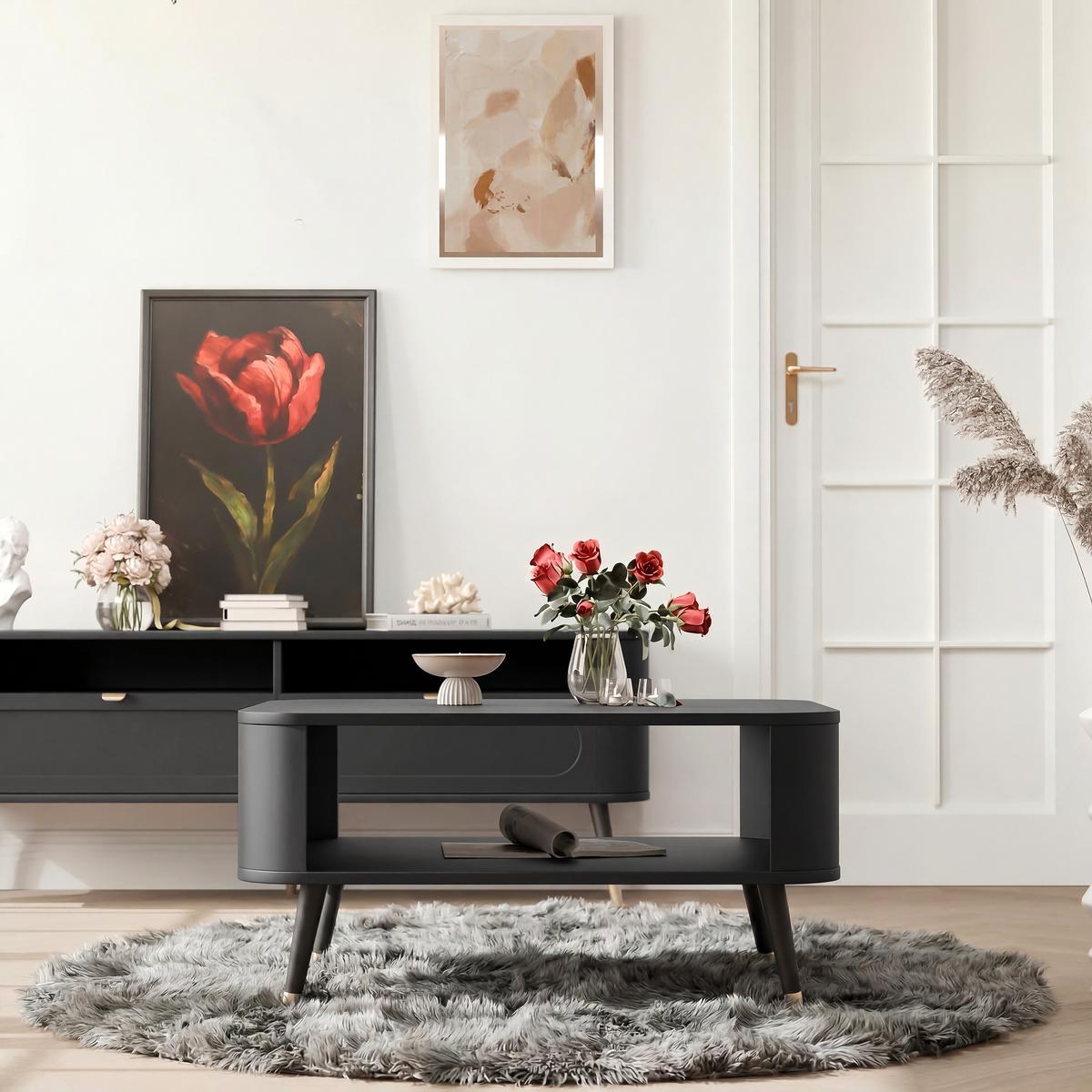 COUCHTISCH NOIR 80/60/42 cm Rechteckig, Schwarz - Goldfarben/Schwarz, Holzwerkstoff/Metall (60/80/42cm) - Idohome