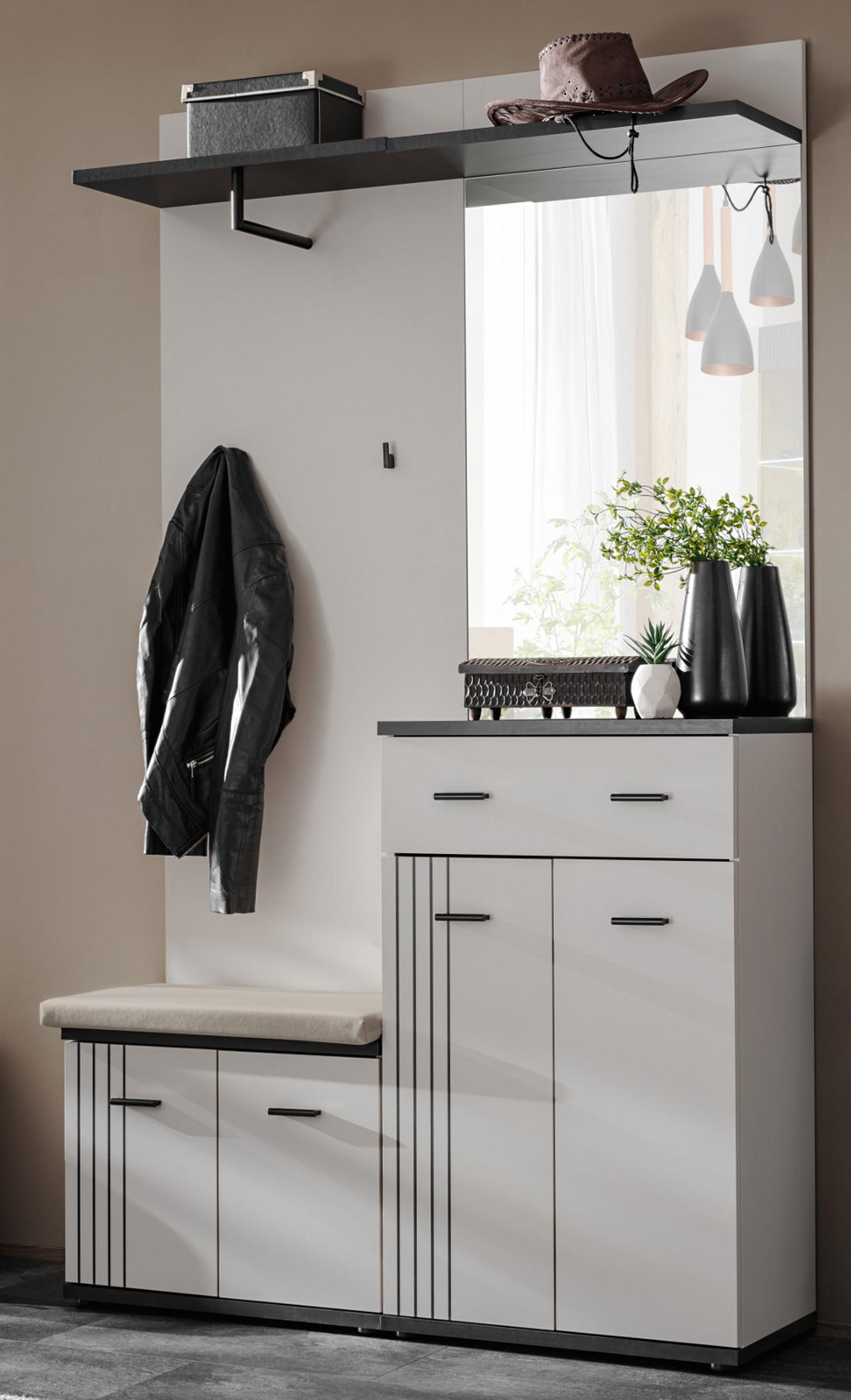 GARDEROBEN-SET Kaschmir, schwarz 4-teilig 120 cm, Flurgarderobe mit viel Stauraum - Kaschmir/Schwarz, Glas/Holzwerkstoff (120/20/32cm) - Inn.Furn