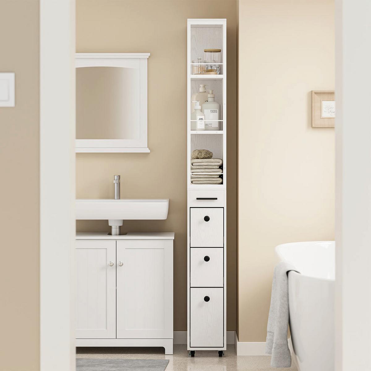 NISCHENSCHRANK mit 3 Schubladen und 3 offenen Regalen 40×20×170 cm - Ahornfarben, Fell (20/170/40cm) - SoBuy