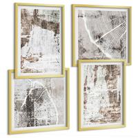 BILDER SET 4er Set - 50x50 cm & 40x60 cm Goldrahmen - Abstrakte Muster, weiß, braun - Goldfarben, Kunststoff (50/50cm) - TULUP