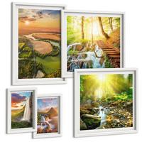 BILDER SET 5er Set - 50x50 cm & 20x30 cm & 40x60 cm Weißer Rahmen - Orange Mountain Wasserfall - Weiß, Kunststoff (40/60cm) - TULUP