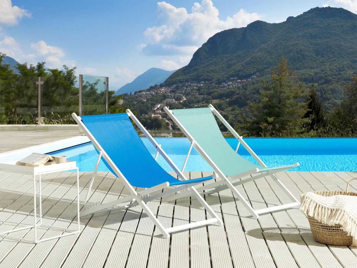 GARTENLIEGE weiß/hellblau Locri II - Weiß/Hellblau, Metall (60/79/95cm) - Beliani