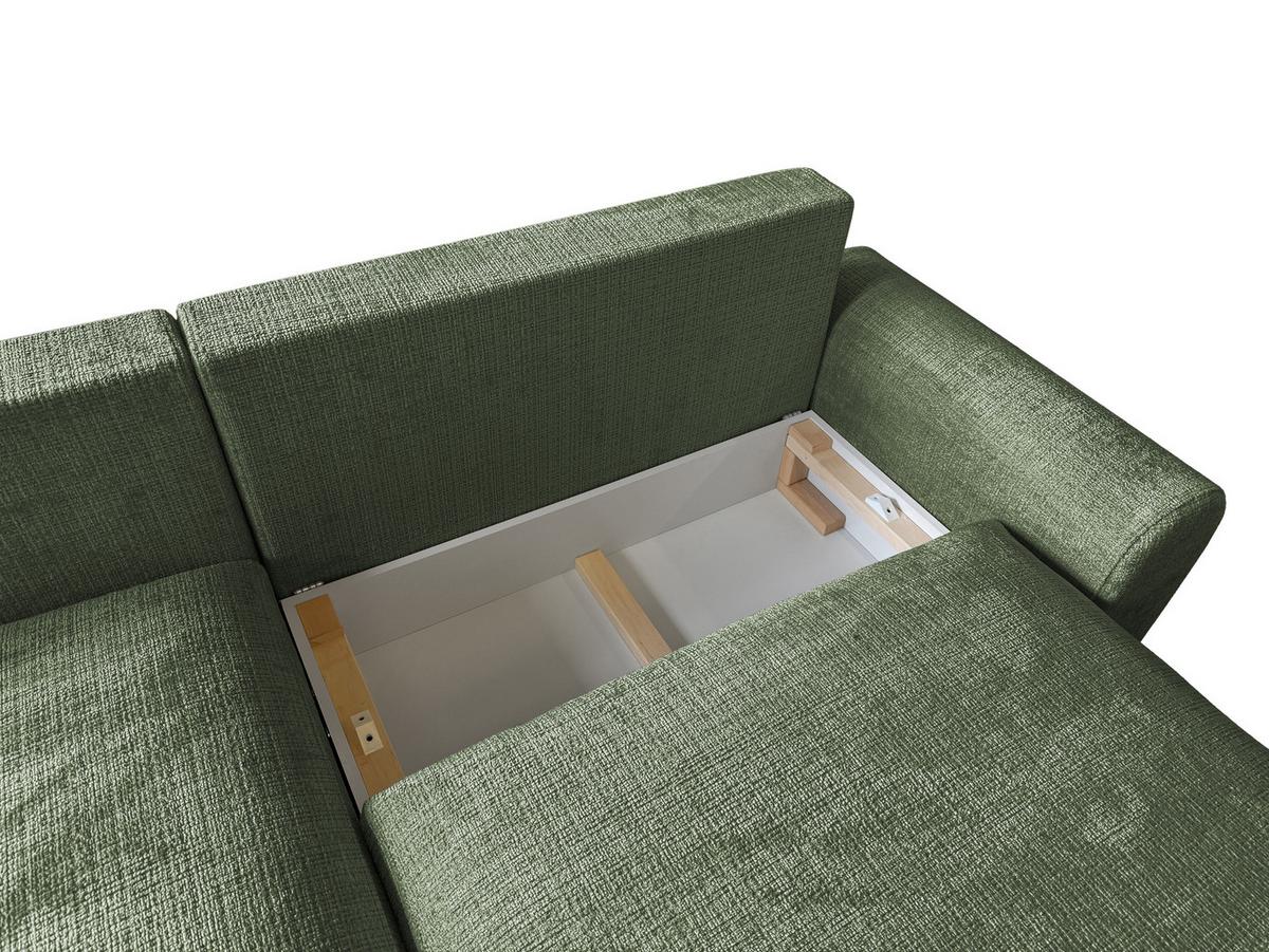 ECKSOFA Melvano mit Schlaffunktion und Bettkasten im Japandi-Stil aus weichem Grün Chenille-Stoff - Schwarz/Grün, Holz/Kunststoff (145/240cm) - S-Style