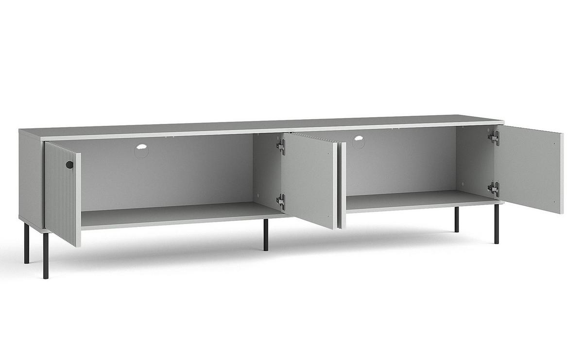 LOWBOARD Irelis 4T Grau 207/54,8/41 cm – mit geriffelten Fronten, mit schwarzen Beinen - Schwarz/Grau, Holzwerkstoff/Metall (207/54.8/41cm) - AX Living
