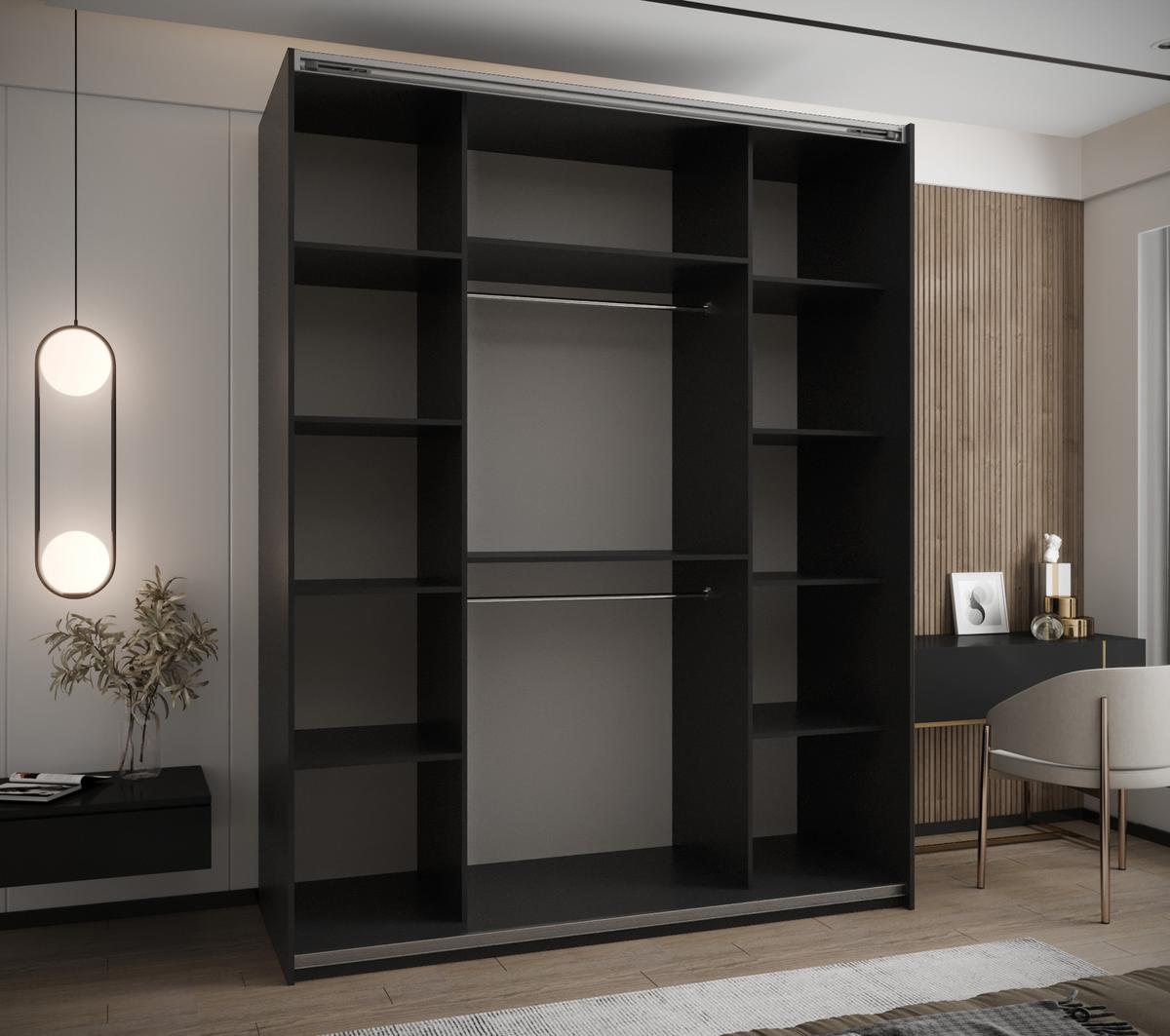 SCHWEBETÜRENSCHRANK 245,5/200/64 2-türig - Goldfarben/Schwarz, Holz/Metall (200/245/64cm) - Abiks Möbel