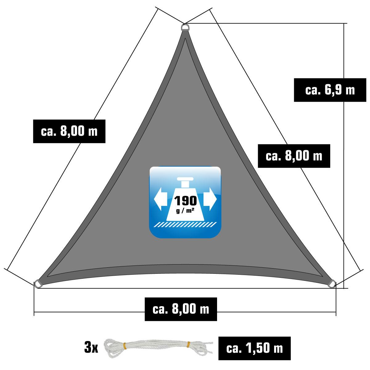 SONNENSEGEL 800/800 cm grau, dreieckig - Grau, Kunststoff (800/800cm) - Amanka