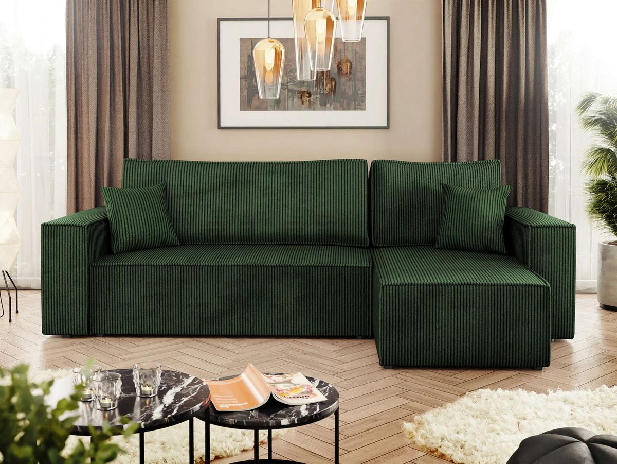 ECKSOFA Karl Cord - Schwarz/Grün, Holz/Kunststoff (244/145cm) - MIRJAN24