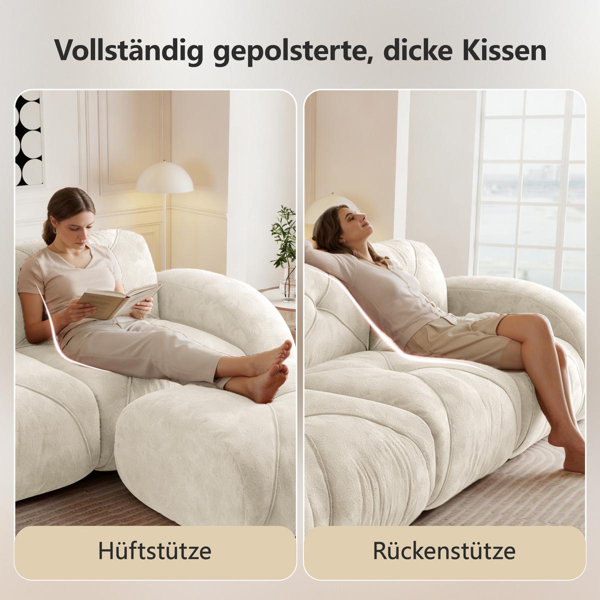 2-SITZER SOFA chenille modular & montagefrei - Weiß, Textil (204/76/95cm) - Urban Meuble