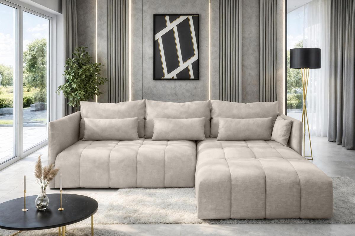 ECKSOFA L Form Gaziante Beige 248/180/83 cm – mit Bettkasten - Beige/Schwarz, Kunststoff/Textil (248/180cm) - AX Living