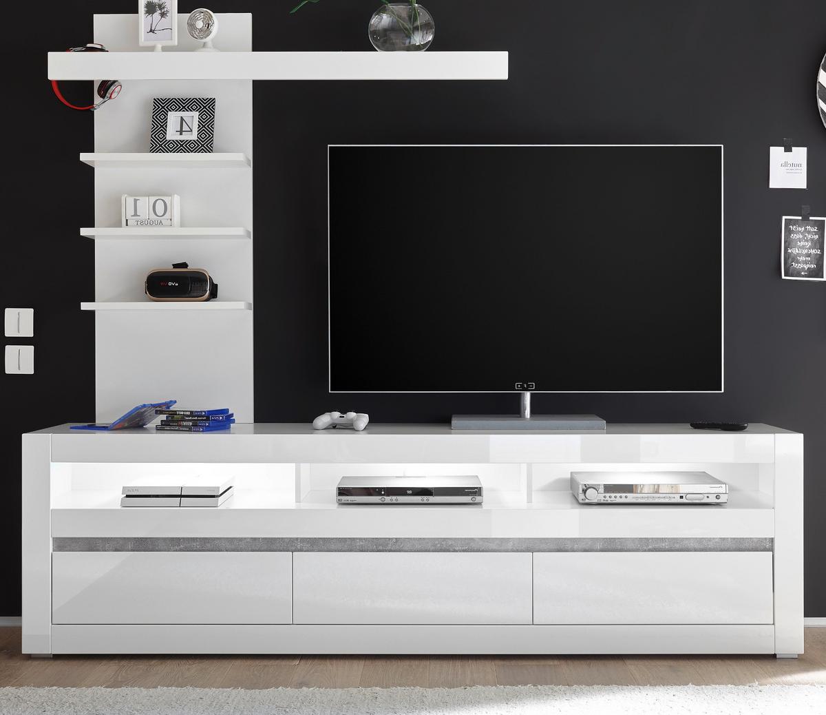 WOHNWAND Hochglanz weiß, Set 2-tlg. inklusive Paneel, TV Unterschrank Soft-Close - Weiß Hochglanz/Weiß, Holzwerkstoff/Kunststoff (217/163/42cm) - Furn.Design