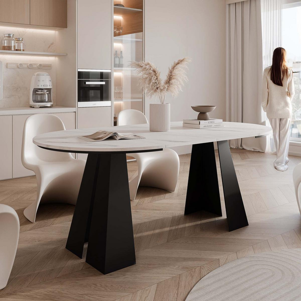 AUSZIEHTISCH FORTE 120/76 cm, Schwarz / Bianco (Weiß) - Perlmutt/Schwarz, Holzwerkstoff/Metall (120/120/76cm) - Idohome