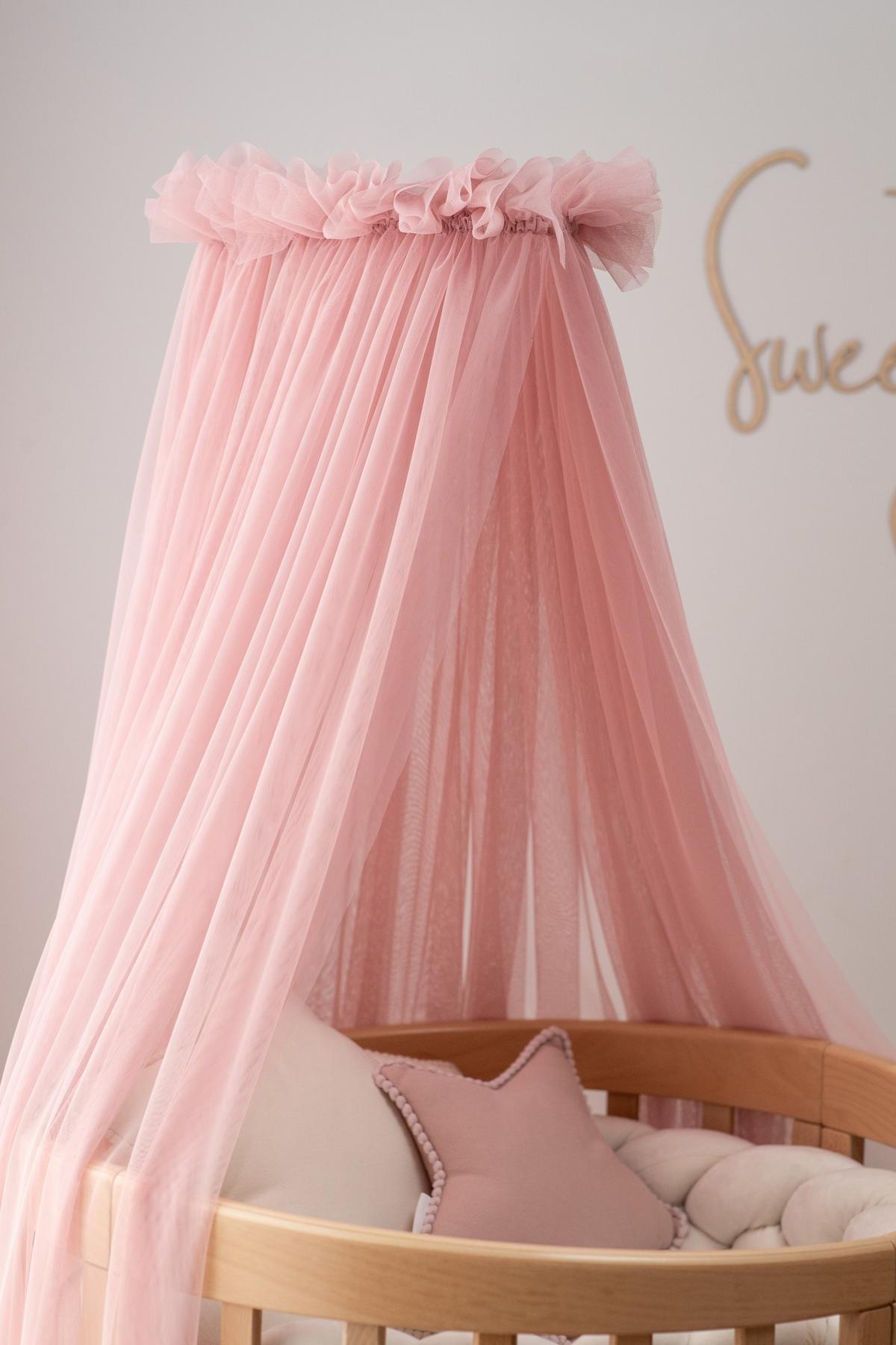 BABY Betthimmel Baldachin mit Himmelstange - Rosa, Textil - waldin