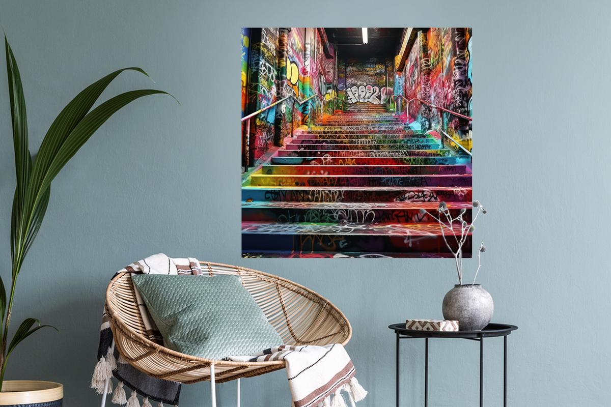 WANDTATTOO Treppe - Graffiti - Farben - Kunst Wanddeko 50x50 cm - Multicolor, Kunststoff (50/50/0.1cm) - MuchoWow