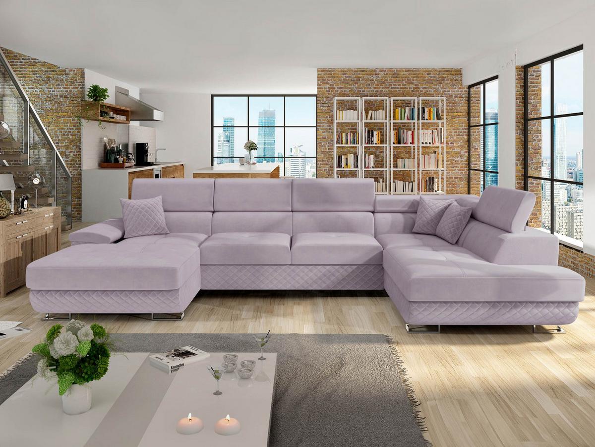 WOHNLANDSCHAFT Cotere Bis Premium, Seite: Rechts - Violett, Holz/Textil (345/91/202cm) - MIRJAN24