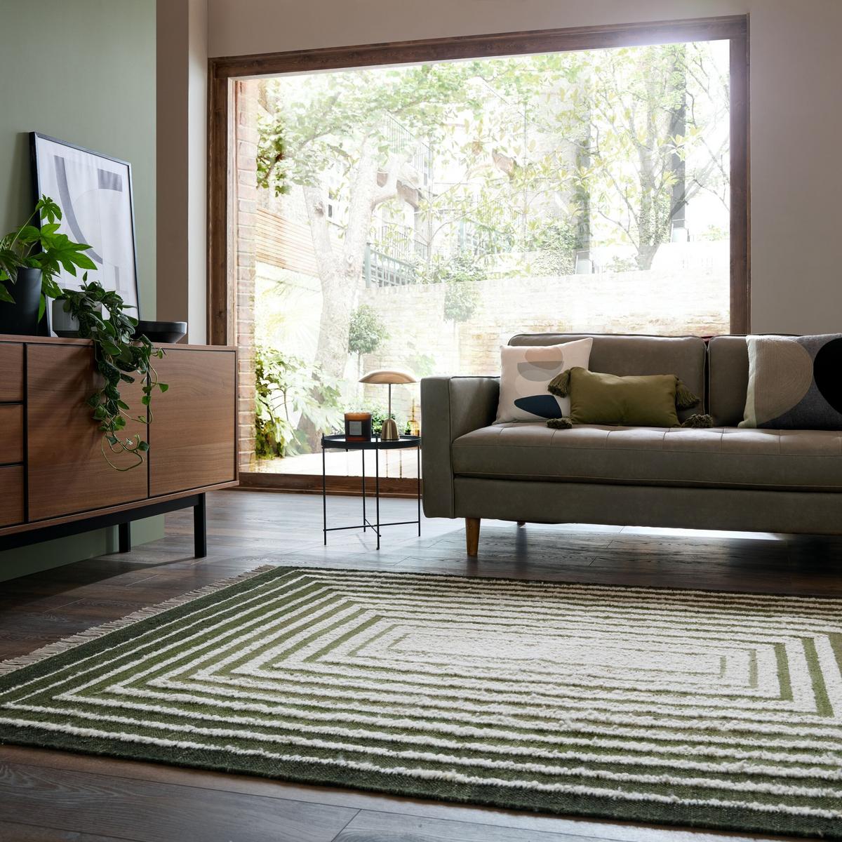 WOLLTEPPICH handgewebt FROND, geometrisch, Grün, 140 x 200 cm - Grün, Textil (200/140cm) - KADIMA DESIGN