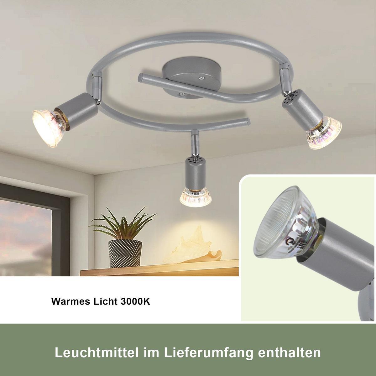 DECKENSTRAHLER Leroux 3-flammig 42/15/42cm - Silberfarben, Metall (42/15/42cm) - Nettlife