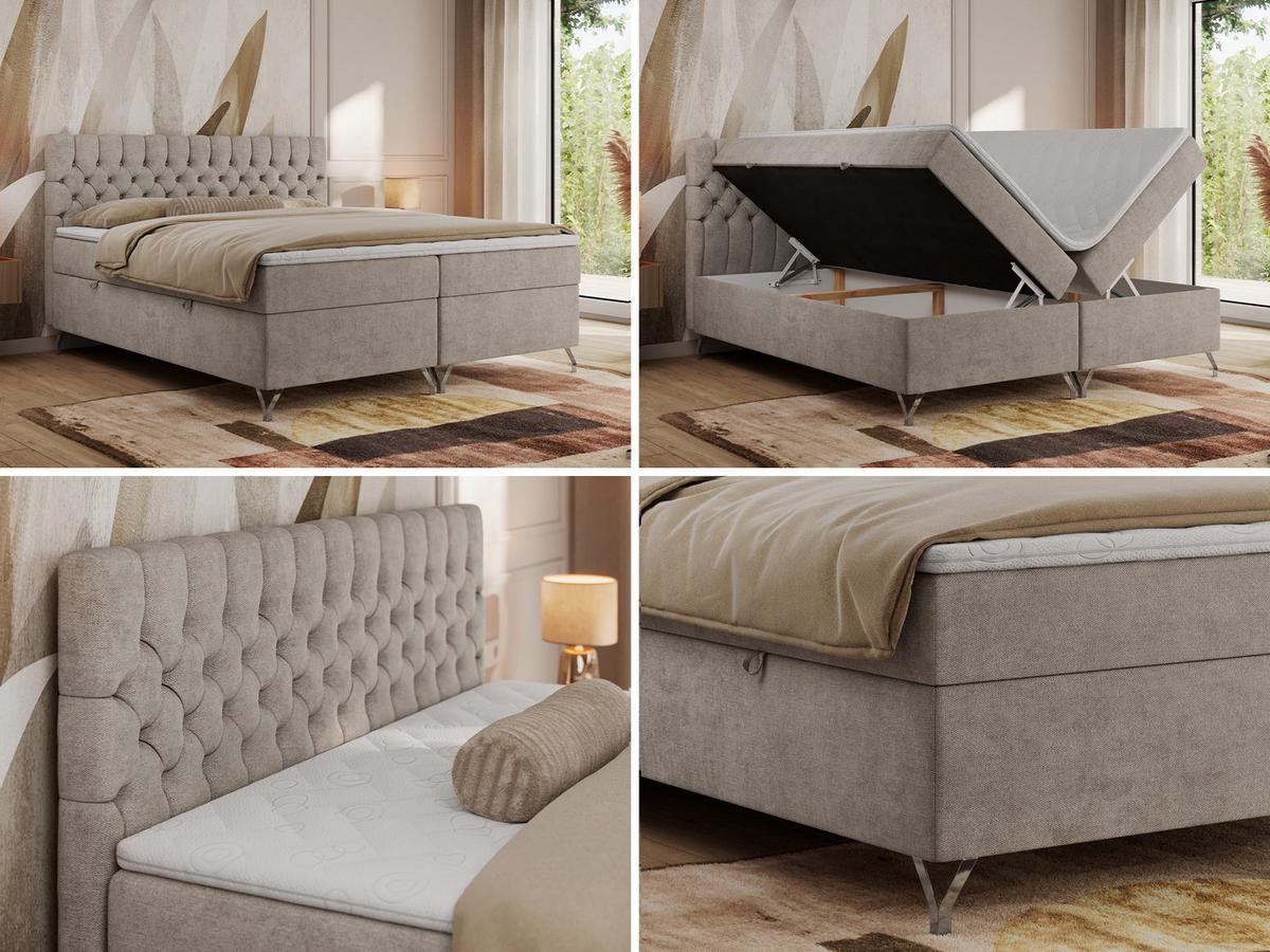 BOXBETT GRIMALDI 140/200 Beige Struktur - H4 - Beige, Holz/Textil (140/200cm) - MKS