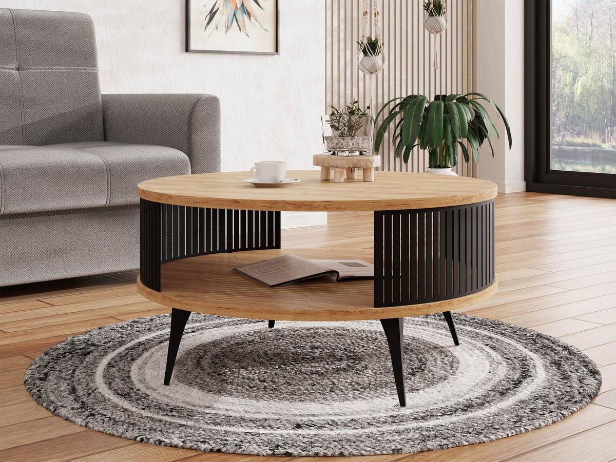 COUCHTISCH Roenni - Eichefarben/Schwarz, Holzwerkstoff/Metall (75/75/44cm) - MIRJAN24
