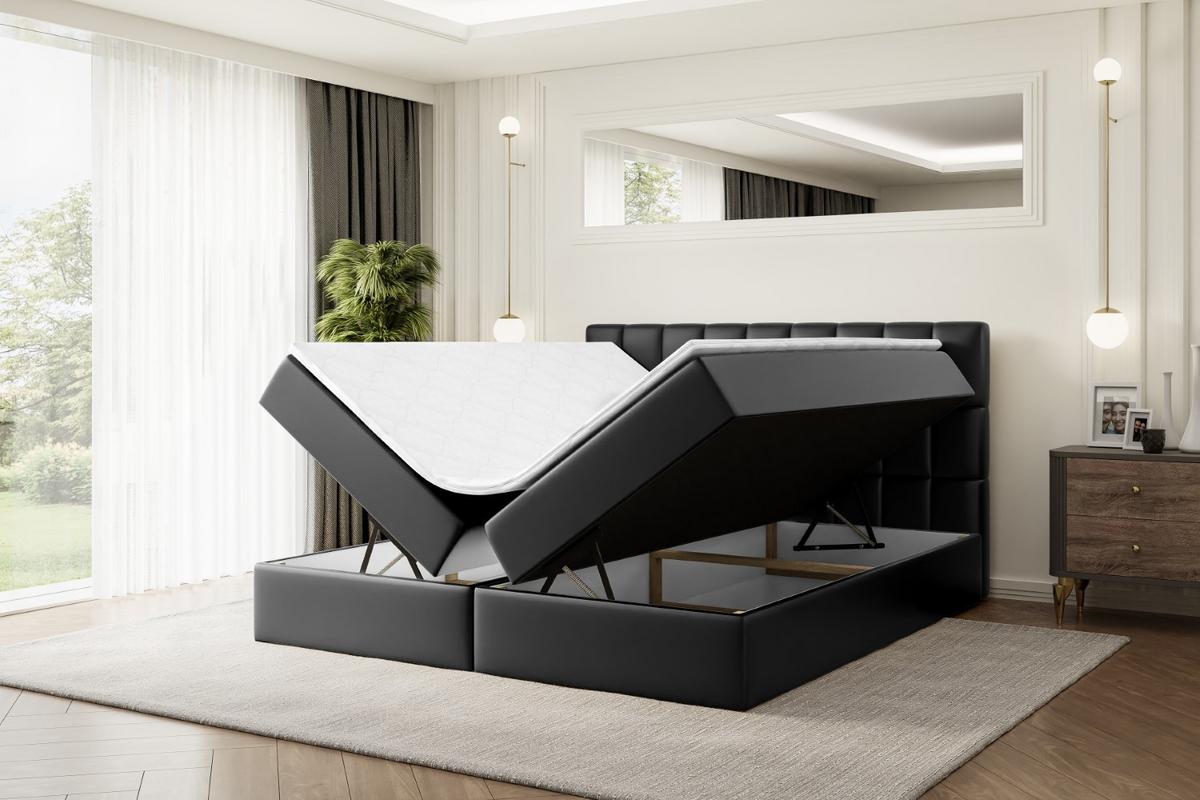 BOXBETT mit Matratze H4 und Lattenrost - MIAMI - 140x200 cm - H4 - Schwarz Hochglanz - Schwarz Hochglanz, Holzwerkstoff (140/200cm) - ALTDECOR