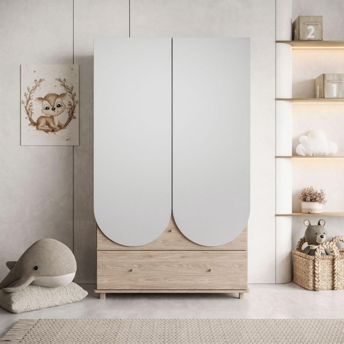 ZWEIFLÜGELIGER Kinderschrank BLOOM mit zwei Schubladen 2D2S - Kaschmir, Holzwerkstoff (119/199/49cm) - Lookway