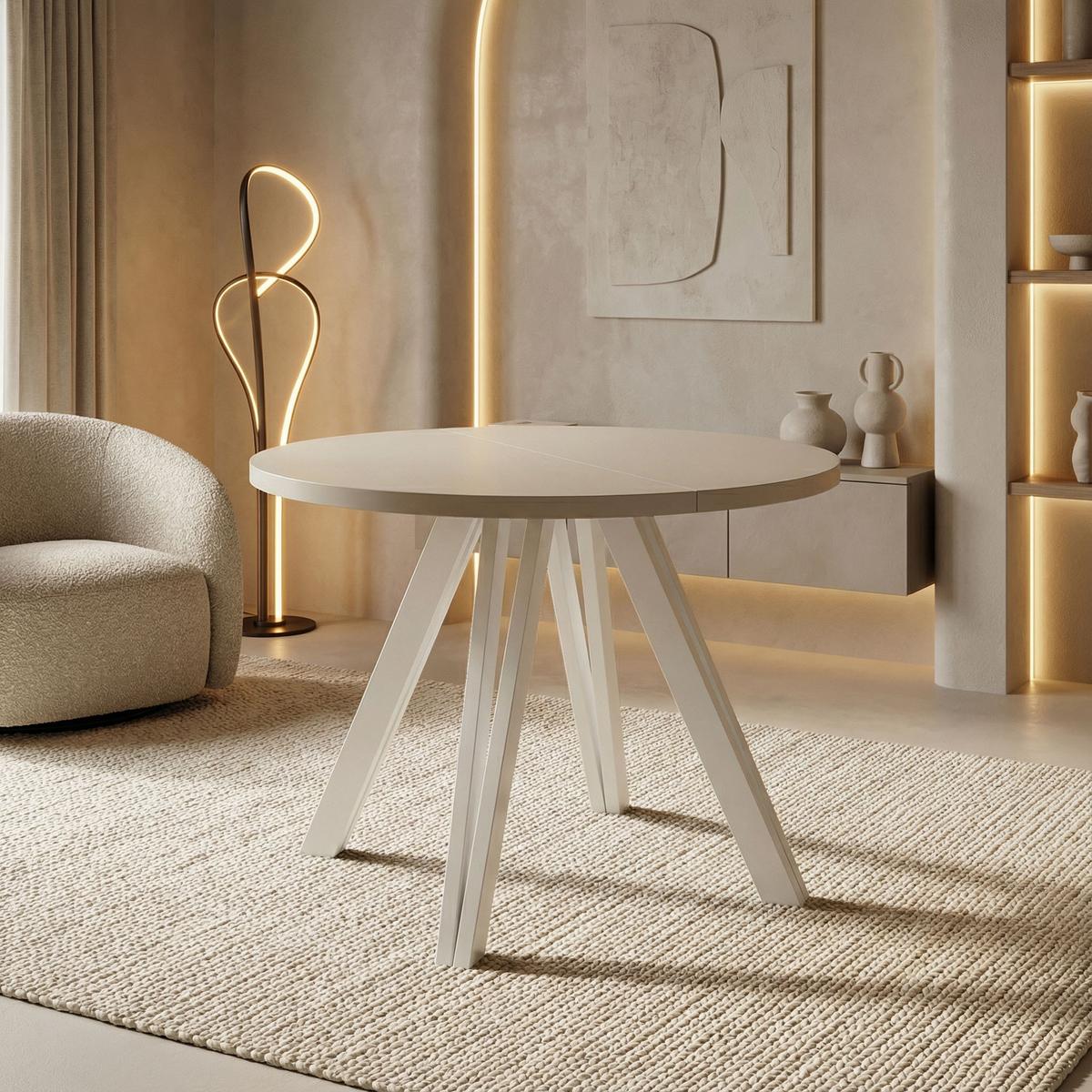 ESSTISCH Ravero runder ausziehbarer, Kaschmir 100-140/100/77 cm - Kaschmir/Beige, Holz/Holzwerkstoff (100/140/76.5cm) - WFL GROUP
