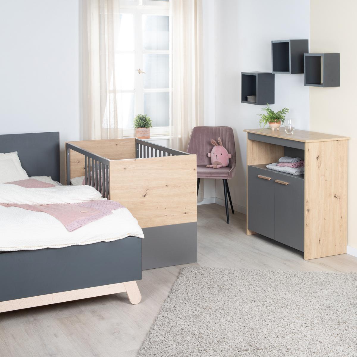 BABYMÖBEL SET Anna 2-teilig - Anthrazit/Sonoma Eiche, Holz/Holzwerkstoff (120/98/60cm) - Roba