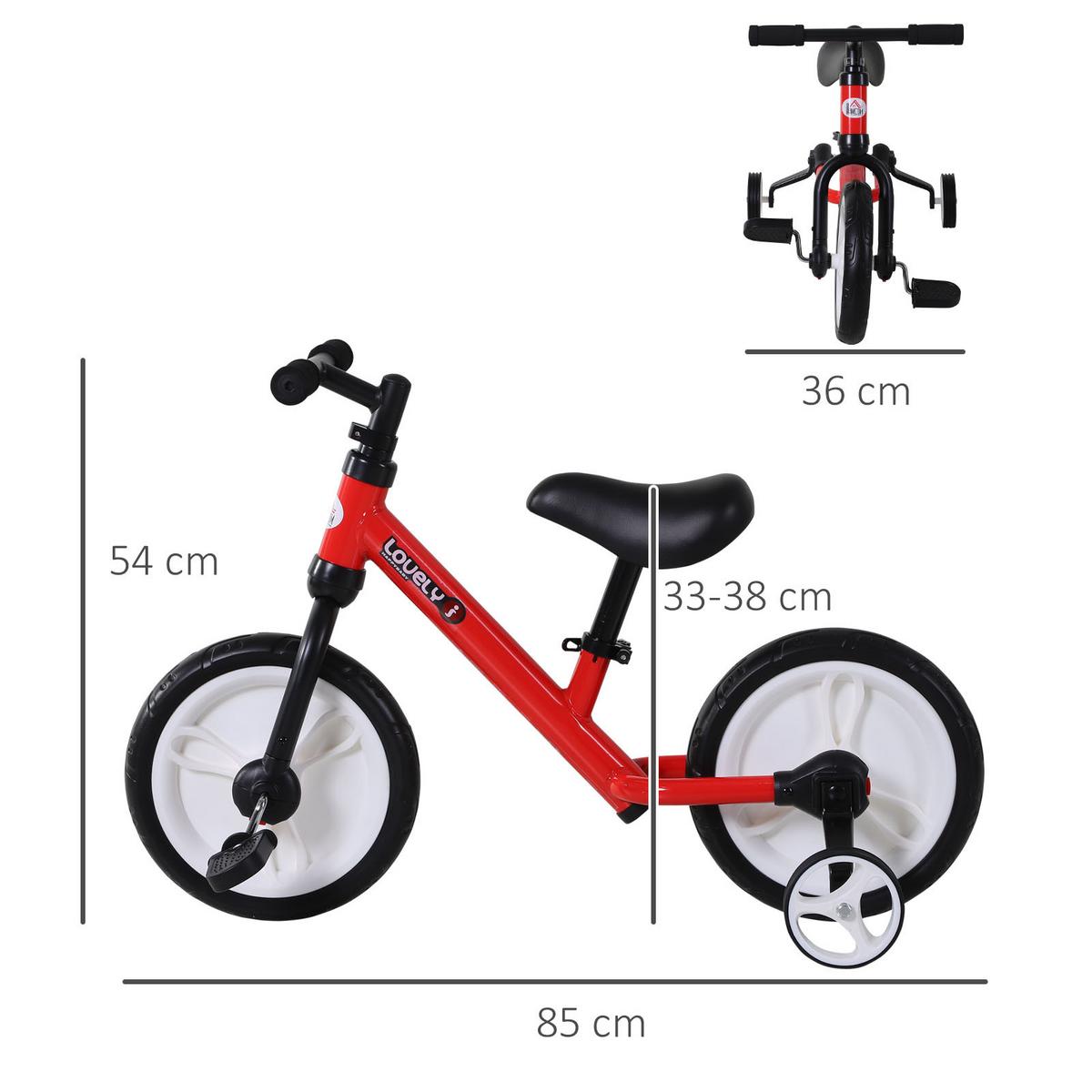 KINDER Laufrad Kinderfahrrad 2-in-1 Stützräder Pedale 2-5 Jahre Kunststoff Rot - Rot, Kunststoff (85/36/54cm) - HOMCOM